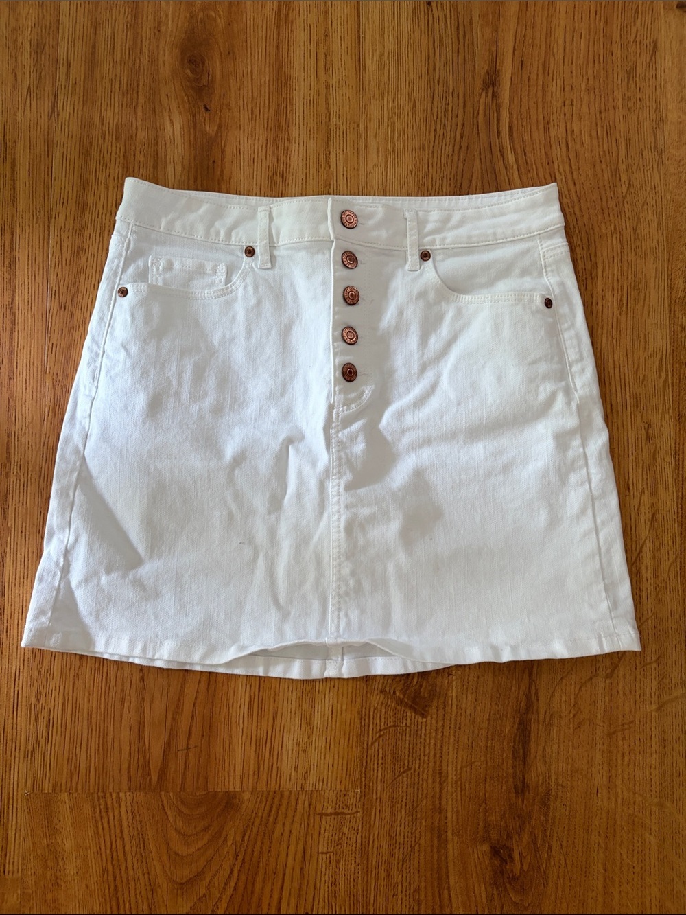 LOFT White Button-Front Denim Mini Skirt Size 6